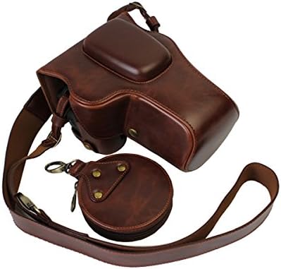 VIXFANNY PU Leather Camera Case Bag with Neck Strap and Accessories Storage Case Kit for Nikon D3400 with 18-55mm VR II Lens Compact System DSLR Camera - Coffee