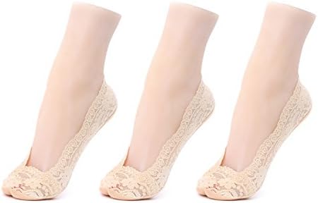 3 Pairs Women's Thin No-Show Low Cut Liner Non Slip Socks,Lace