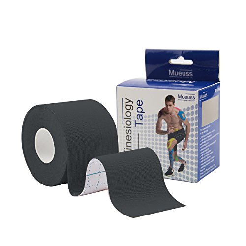 MUEUSS Kinesiology Tapes Waterproof Hypoallergenic Breathable Elastic Roll for Knee Ankle Muscles Elbow Shoulder Latex Free 16.5 ft Uncut (Black, 1 pc/set)