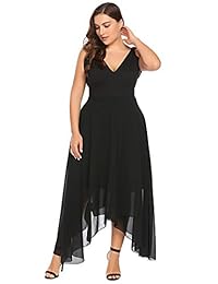 Zeagoo vestido de largo medio elegante vestido de cóctel escote en V sin mangas, vestido para dama de honor talle grande para mujer