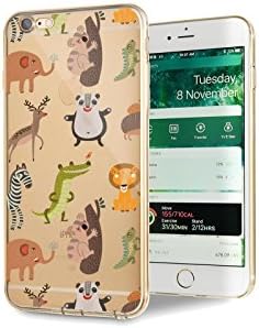 iPhone 7 Case - Exkokoro 4.7 Inch Transparent Ultrathin iPhone Case with Cartoon Pattern, Drop Protection, Shock Absorption, With Dust Plug, TPU Material Soft Case (Animals)