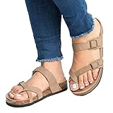 cibenid Women Casual Buckle Strap Flat Sandals Summer Beach Shoes Flats