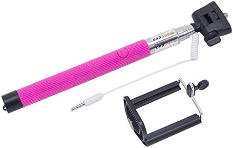 KIQ (TM) Extendable 3.5mm Wired 2 Piece Twist Top Remote Handheld Selfie Stick Monopod Mount Holder - Hot Pink