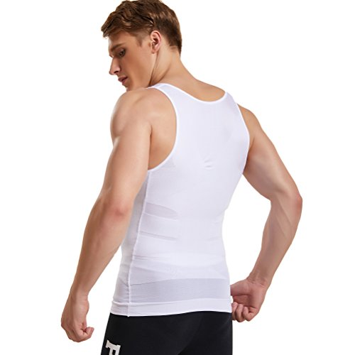 Hanerdun Mens Slimming Body Shaper Vests Undershirt Abs Abdomen Slim,White,Small