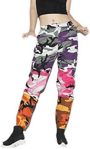 JIGAE Autumn New Collection Women Fashion Casual Street Style Camouflage Print Tooling Denim Pants (M, Multicoloured)