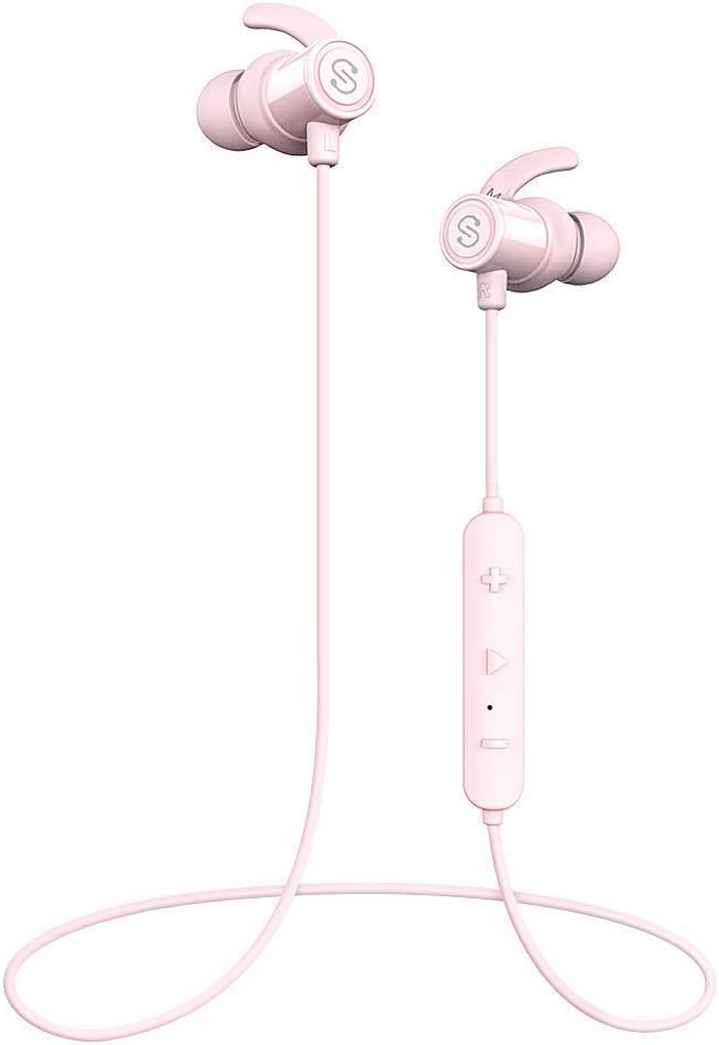 SoundPEATS Bluetooth Earphones, Wireless 4.1 Magnetic Earphones, in-Ear IPX6 Sweatproof Headphones with Mic (Superior Sound with Upgraded Drivers, APTX, 8 Hours Working Time, Secure Fit Design)-Pink