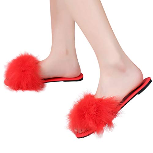 Plush Slippers for Womenï¼ŒLondony Soft Plush Fleece House/Outdoor Slippers Memory Foam Slip On Anti-Skid Sole Red