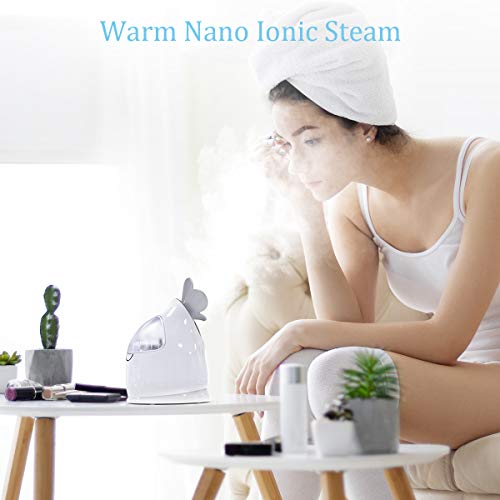 Ovonni Facial Steamer Nano Ionic Hot Mist Personal Home Sauna SPA Moisturizing Face Sprayer, Professional Face Steam Machine for Acne Skin Unclog Pores, White - Thumbnail 5