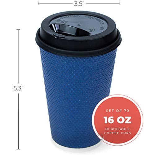 Glowcoast Disposable Coffee Cups With Lids - 16 oz To Go Coffee Cup With Lid (70 Set). Large Togo Travel Paper Hot Cups Insulated For Hot and Cold Beverage Drinks, No Sleeves Needed (Midnight Blue) - Thumbnail 2