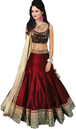 Women's silk Lehenga Choli LG010 Maroon Free