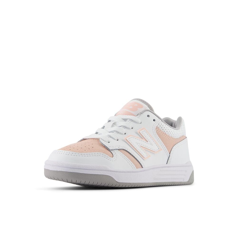 New Balance Kid's 480 V1 Lace-Up Sneaker, White/Pink Haze, 10.5 W Little Kid Image New Balance Kid's 480 V1 Lace-Up Sneaker, White/Pink Haze, 10.5 W Little Kid Image