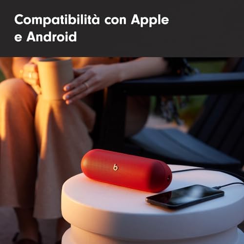 Pill - Altoparlante Bluetooth wireless e Caricatore portatile tramite USB-C - Fino a 24 ore di autonomia della batteria, resistente all'acqua IP67, compatibile con Apple e Android - Rosso deciso