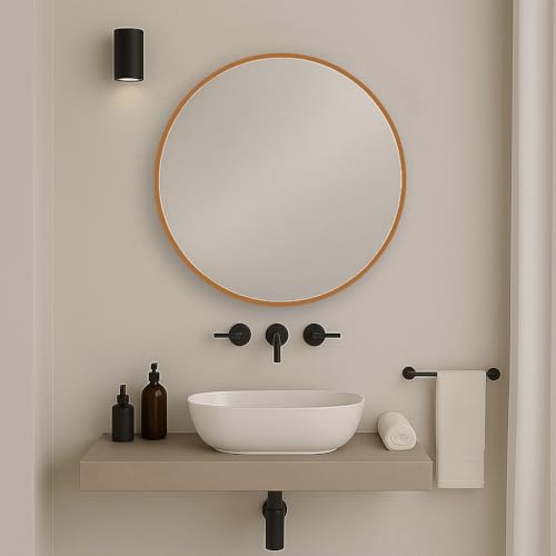 Espelho Redondo Grande Decorativo, 80 cm, com Suporte (Caramelo)