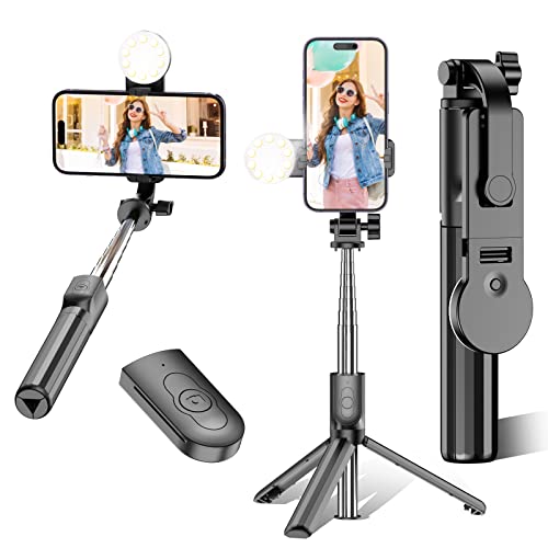 IEVICRE Selfie Stick Tripod, 43'' Extendable Selfie Stick with Light,  Wireless Remote Bluetooth Stainless Self