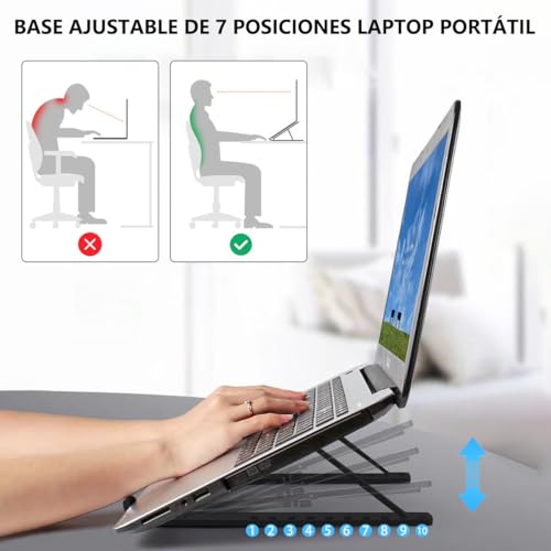 MXHIGO Soporte de Plástico PP Portátil para Laptop, Base Laptop Plegable con 10 Escalones Ajustables, Ligero y Portátil, Soporte Computadora para Ventilación de Calor, Estable y Antideslizante