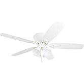 Honeywell Ceiling Fans Glen Alden, 52 Inch Classic Flush Mount Indoor LED Ceiling Fan with Light, Pull Chain, Quick-2-Hang Du