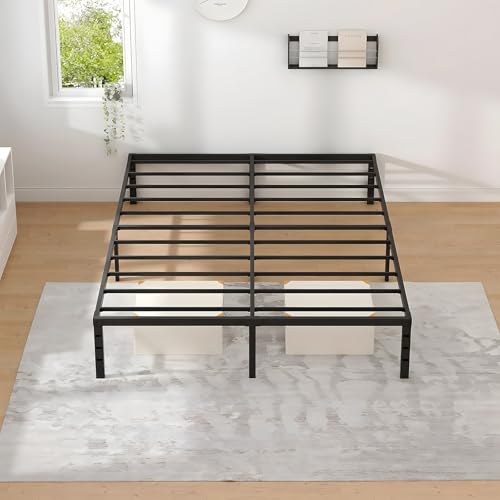 OSLIFE Base Cama Matrimonial，18 Pulgadas de Altura ，Espacio de Almacenamiento Debajo de la Cama, Hierro Metálico Camas，Fácil de Montar, con Gran Capacidad de Carga(135x190CM/53.15x74.8 Pulgadas)