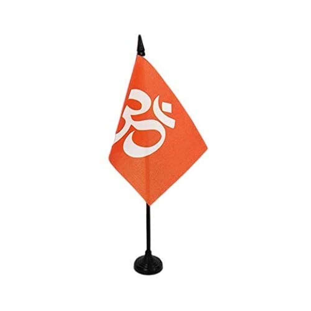 AZ FLAG - Hinduism religion Table Flag 4'' x 6'' - hindu Office Mini Banner 100% Polyester 15 x 10 cm - Mini Desk Flag with 10'' Pole and Black Plastic Base