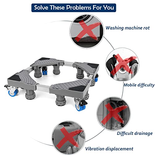 NIUXX Washing Machine Base with 8 Feet + 4 Wheels for Washing Machine, Fridge and Dryer, Adjustable Washing Machine Base with Non-Slip Shock Absorption Function, (Adjustable: 42-66 cm)