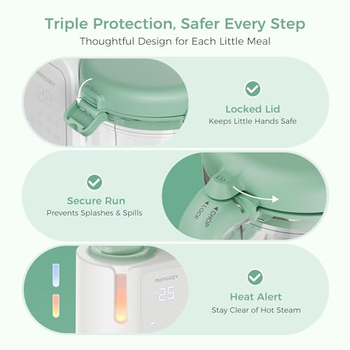 Momcozy AutoMeal Baby Food Maker – One-Step Auto Steam & Blend Food Processor, 15oz Large Cup & 6-Blade Design, Self-Cleaning, Auto 3-Stage Texture Settings for Effortless Homemade Baby Puree