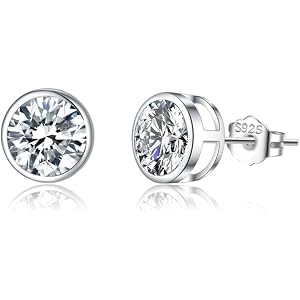 SLUYNZ Solid 925 Sterling Silver Round CZ Birthstone Earrings Stud for Women Teens Sparkling Birthday Stud Earrings
