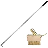 JOLOV Crack Weeder Tool, Long Handle Crevice Weed Scraper | Manual L-shaped weeding tool with wire brush for removing weeds and moss from sidewalks, driveways, patios and pavers