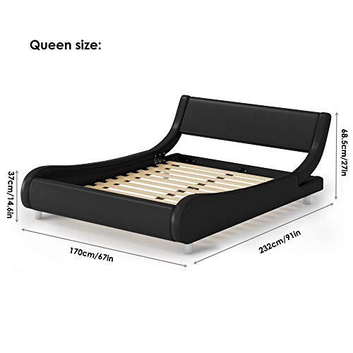 Kealive Deluxe Upholstered Sleigh Bed Frame with Adjustable Headboard