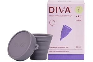 DIVACUP DIVA Cup & Shaker - Medical Grade Silicone Cup for Period Care - Reusable Menstrual Cup with Shaker for On-The-Go Cleansing - Wear Up to 12 Hours - Model 1 (for Medium to Heavy Flow)