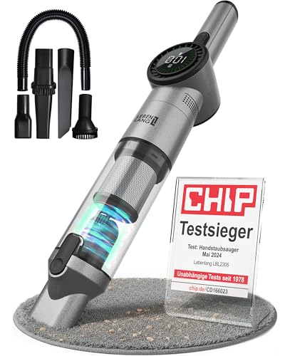 LEBENLANG Handstaubsauger Akku TESTSIEGER - Dual-Filter & Li-Ion & 17000PA