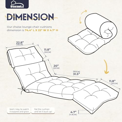 widesmile Sun Lounger Cushion Only Replacement Waterproof 189x58x12 cm Thicken Garden Sunlounger Cushions with Non-Slip Seat Pads for Indoor Outdoor Patio Reclining Chair, Blue fx