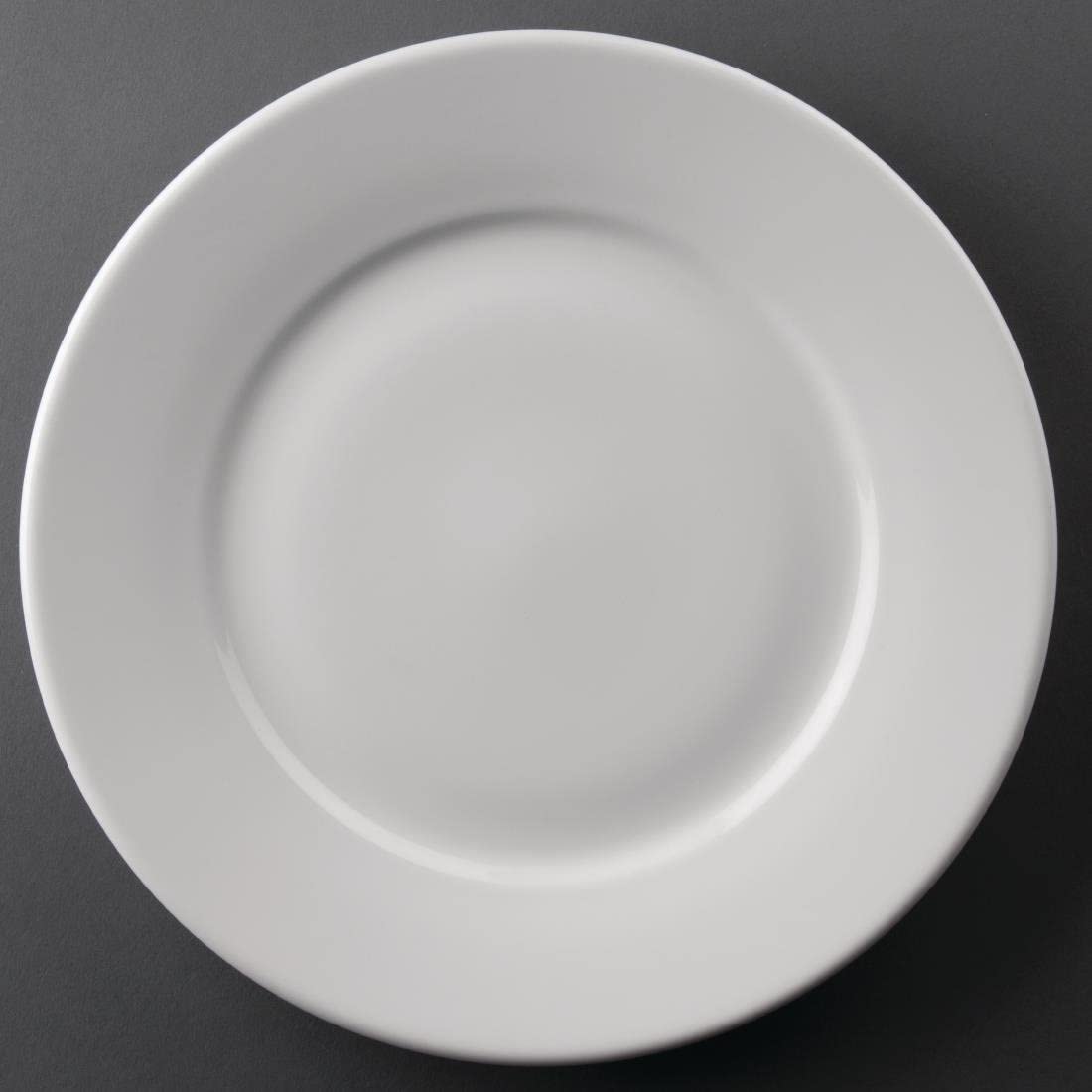 Olympia Athena Wide Rimmed Dinner Plates Set 25.4 cm/10 inch (Pack of 12), White, Super-Vitrified Porcelain, Dishwasher & Microwave Safe, BS4034 Certified for Hotel Use, CC209