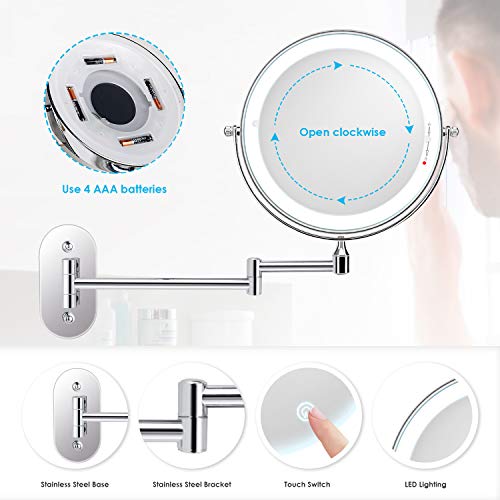 ALVOROG Wall Mounted Makeup Mirror Cosmetic Mirror LED Adjustable Light