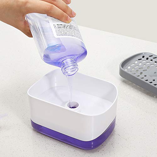 Dish Soap Dispenser for Kitchen, 2 in 1 Soap Pump Dispenser with Sponge Holder, Sink Kitchen Soap Dispenser