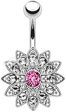 Piercing Jewelry,Beautiful Cubic Zirconia Belly Button Bar Barbell Navel Ring Body Piercing Jewelry (Silver)