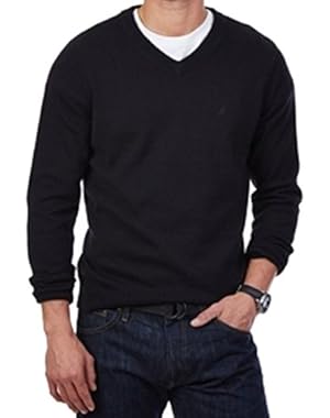 Men's True Ribbed V-Neck Sweater Solid Black Small