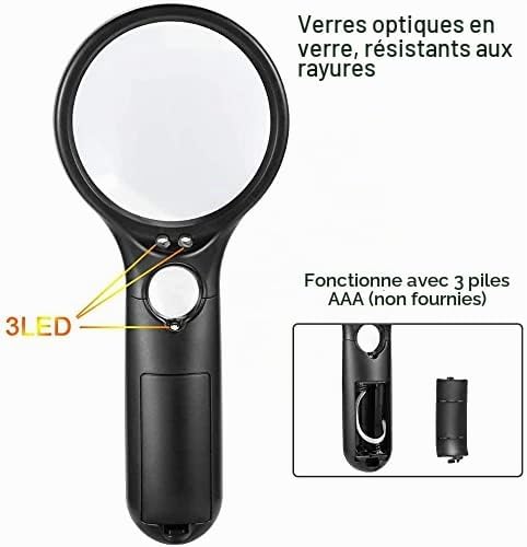 Loupe avec Lumière LED, Loupe de Poche avec Grossissement 3X 45X