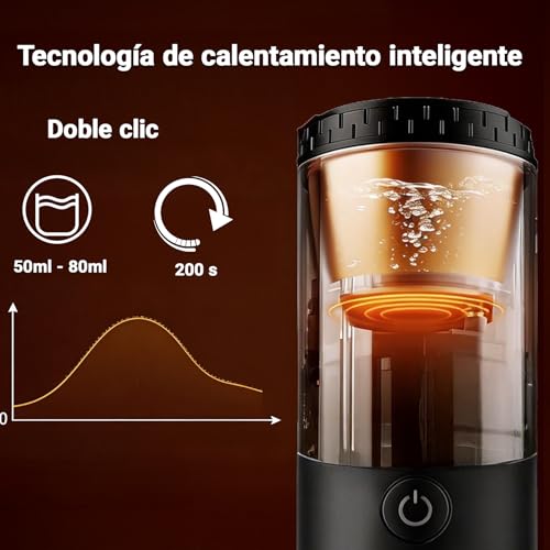 Cafetera Portátil 3 en 1, Presión para un Auténtico Espresso con Crema Espesa, Compatible con Cápsulas Nespresso y Café Molido, Autocalefactable para Viajes, Camping, Oficina y Hogar – Recarga USB-C