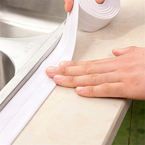 TYLife PE Caulk Tape,Tub Caulking Strip Self-Adhesive Waterproof Sealing Tape for Kitchen Sink Toilet Bathroom Shower and Bathtub Floor Wall Edge Protector-8/9" x 11' (White-1Pack) - Thumbnail 4