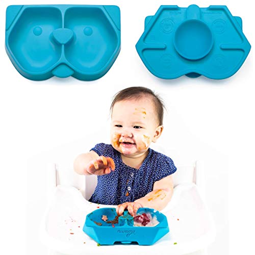 Nummy Bowl - 100% Pure Platinum Silicone Bowl with Hidden Suction Cup for Babies and Toddlers | BPA and Phthalate Free | Microwave and Dishwasher Safe (Puppy Pal Collection, Blue)