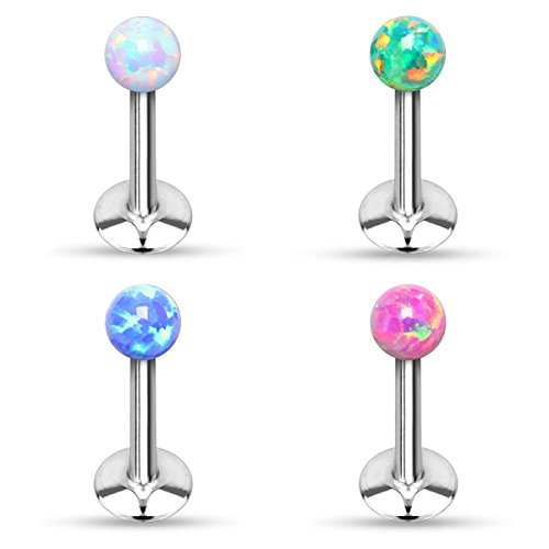 BodyJ4You 4PC Labret Stud Tragus Helix Earring Created-Opal Stainless Steel  16G