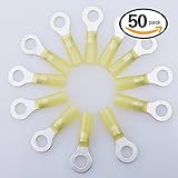 Glarks 50pcs 12-10 Gauge M8 Ring Nylon Heat Shrink Waterproof Quick Disconnect Electrical Insulated Crimp Terminals Connectors Assortment Kit