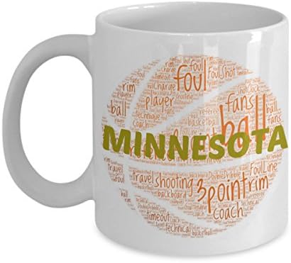 MINNESOTA GOLDEN GOPHERS Basketball mug – coffee tea cup for college sports fan – ceramic team gift -- NCAA college basketball -- 11 ounce or 15 ounce white