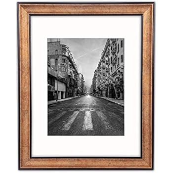 Golden State Art, 11x14 Photo Frame, Dark Gold Brown & Bronze Pewter Panel, with White Color Mat for Pictures 8x10 and Real Glass