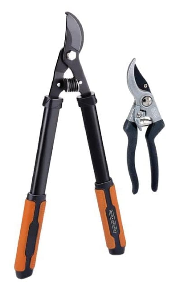 BLACK+DECKER Pruning Shears – Pack of 2 – Pruning Shears 53.3 cm – Garden Shears 20.3 cm – Black/Orange
