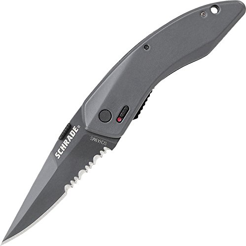 Schrade SCHA9MS Mini Landshark M.A.G.I.C. Assisted Opening Liner Lock Folding Knife with Partially Serrated Drop Point Blade