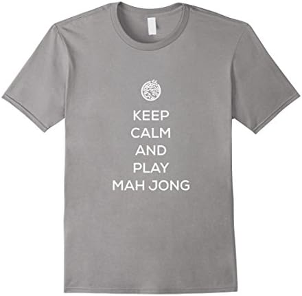 Mens Keep Calm and Play Mah Jong T-Shirt Large Slate