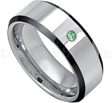 0.07ct Tsavorite Garnet Solitaire Birthstone Ring - January Birthstone Ring - 2-Tone Black Ion Plated Beveled Edge Comfort Fit Tungsten Carbide Wedding Band-5