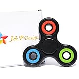 JPDesign Tri Fidget Hand Spinner Toy for Stress and Anxiety Relief (Tri-Color (Black))