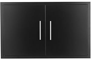 JIE JIN Outdoor Kitchen Doors 30" W X 21" H Double Doors 1.2mm Thickness Stainless Steel BBQ Access Door BBQ Island Doors Outdoor Kitchen Accessories Door for Outdoor Kitchen BBQ Island (Black)