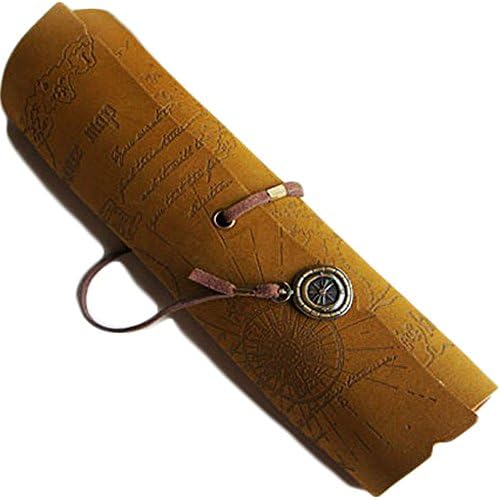 Pirate-Styled Rolled Pencil Bag and Pencil Case 1 Pc for School Stationery and Office Supply (Compass)